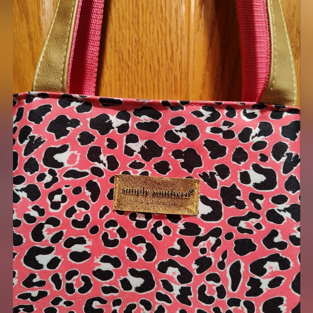 Simply Southern Pink Leopard Print Tote Bag With Gold Accents - Picture 3 of 9